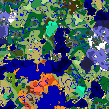 Predicted biome map of Java 1.21.4 seed 105341399055879518 around estimated spawn