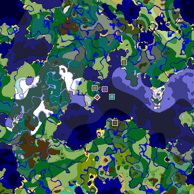 Predicted biome map of Java 1.21.4 seed -5235835563113865866 around estimated spawn