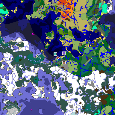 Predicted biome map of Java 1.21.4 seed -3223620727041759355 around estimated spawn