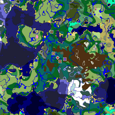 Predicted biome map of Java 1.21.4 seed -950861591367054450 around estimated spawn