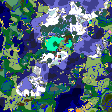Predicted biome map of Java 1.21.4 seed -8267117895452109535 around estimated spawn