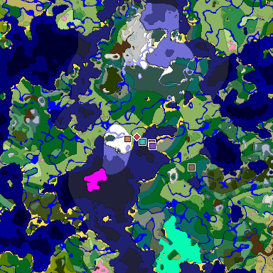 Predicted biome map of Java 1.21.4 seed -3887447905832623825 around estimated spawn