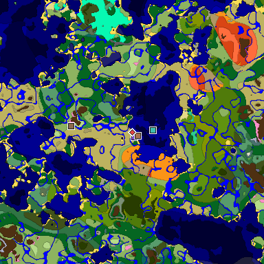 Predicted biome map of Java 1.21.4 seed 6452569753159651593 around estimated spawn