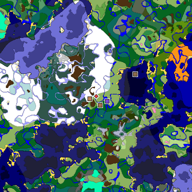 Predicted biome map of Java 1.21.4 seed -5180501629325387335 around estimated spawn