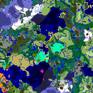 Predicted biome map of Java 1.21.4 seed 7647831056483354995 around estimated spawn