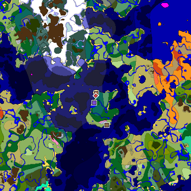 Predicted biome map of Java 1.21.4 seed -5753695289832390380 around estimated spawn