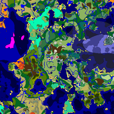 Predicted biome map of Java 1.21.4 seed -101723405504333552 around estimated spawn