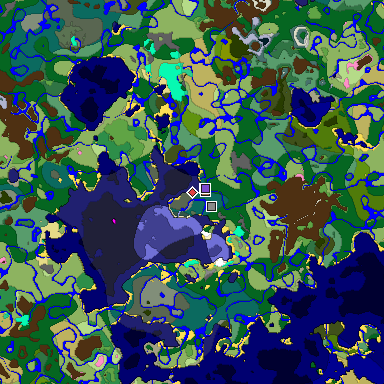 Predicted biome map of Java 1.21.4 seed 2054623645873951549 around estimated spawn