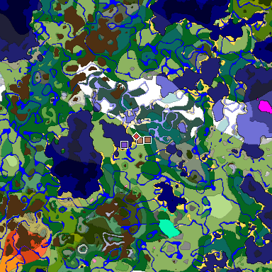 Predicted biome map of Java 1.21.4 seed -1239891158272612561 around estimated spawn