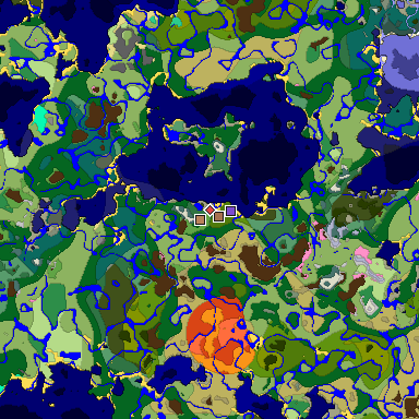 Predicted biome map of Java 1.21.4 seed 40771958142458340 around estimated spawn