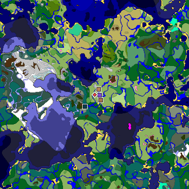 Predicted biome map of Java 1.21.4 seed 5427754645570708535 around estimated spawn