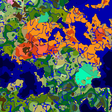 Predicted biome map of Java 1.21.4 seed 6308438719392024807 around estimated spawn