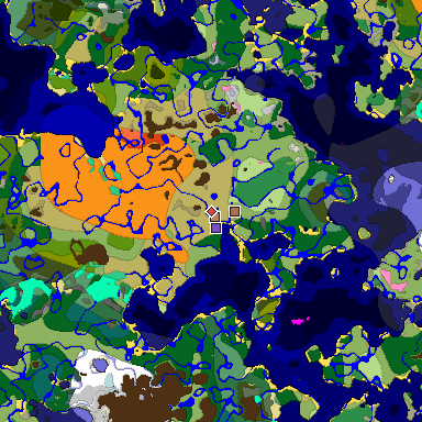 Predicted biome map of Java 1.21.4 seed -6940965148572109299 around estimated spawn