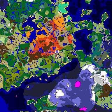 Predicted biome map of Java 1.21.4 seed 2692340176332550699 around estimated spawn