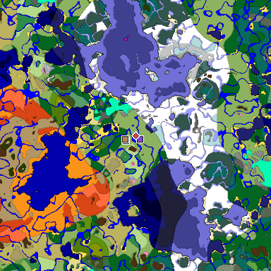 Predicted biome map of Java 1.21.4 seed 3956639071393697275 around estimated spawn