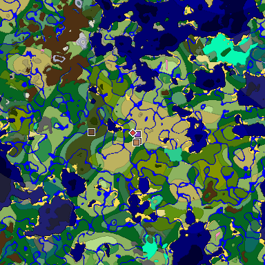 Predicted biome map of Java 1.21.4 seed 8183844424360574560 around estimated spawn