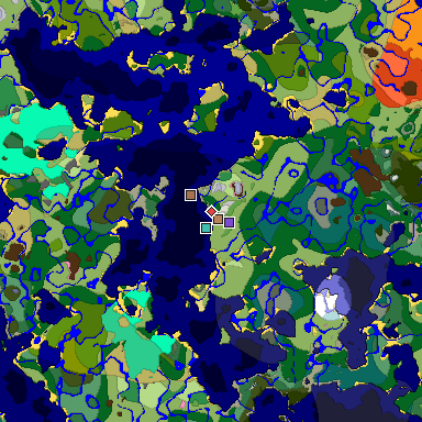 Predicted biome map of Java 1.21.4 seed 4342740631233172220 around estimated spawn
