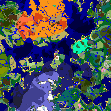 Predicted biome map of Java 1.21.4 seed 6855738087253595463 around estimated spawn