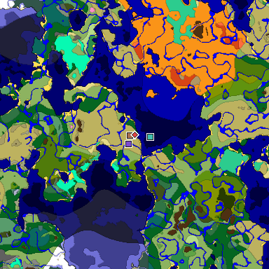 Predicted biome map of Java 1.21.4 seed -7100750738625633149 around estimated spawn