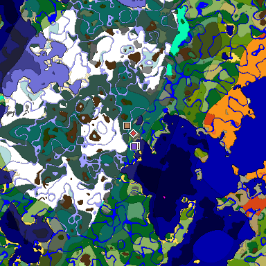 Predicted biome map of Java 1.21.4 seed -1289174460095487011 around estimated spawn