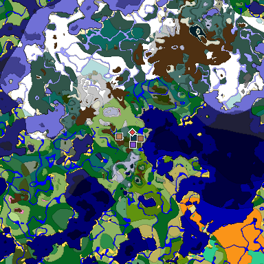 Predicted biome map of Java 1.21.4 seed 3113486984355061227 around estimated spawn