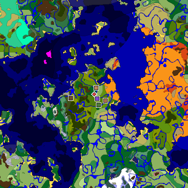 Predicted biome map of Java 1.21.4 seed -8851495223815710681 around estimated spawn