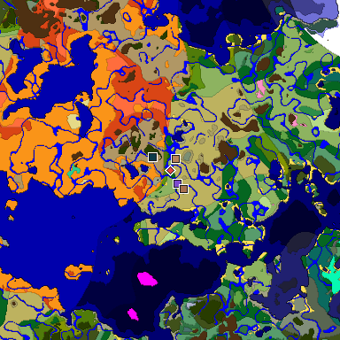 Predicted biome map of Java 1.21.4 seed 4299739064031987314 around estimated spawn