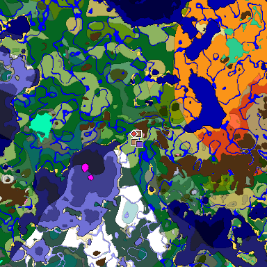 Predicted biome map of Java 1.21.4 seed -6496816148785222026 around estimated spawn