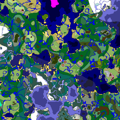 Predicted biome map of Java 1.21.4 seed 6247972607655002588 around estimated spawn