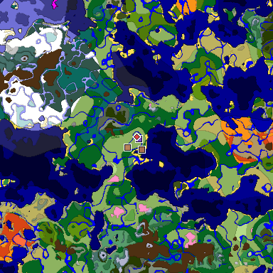 Predicted biome map of Java 1.21.4 seed 7238009093793959830 around estimated spawn
