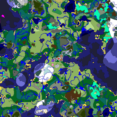 Predicted biome map of Java 1.21.4 seed 1889914565011510107 around estimated spawn