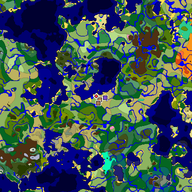 Predicted biome map of Java 1.21.4 seed 1114328260892387644 around estimated spawn