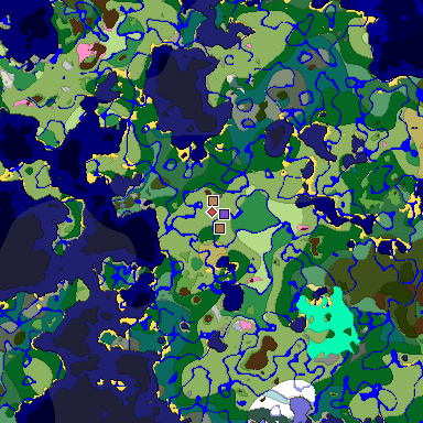 Predicted biome map of Java 1.21.4 seed 6585656189516980405 around estimated spawn