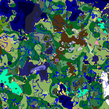 Predicted biome map of Java 1.21.4 seed -2957022399190782392 around estimated spawn
