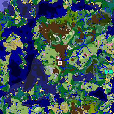 Predicted biome map of Java 1.21.4 seed -1187516985877738500 around estimated spawn