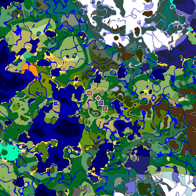 Predicted biome map of Java 1.21.4 seed -7216770467348288689 around estimated spawn