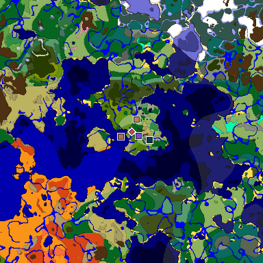 Predicted biome map of Java 1.21.4 seed 7148120076427300402 around estimated spawn