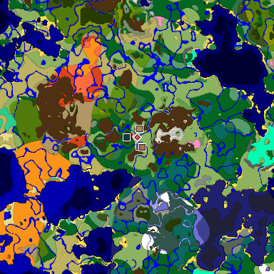 Predicted biome map of Java 1.21.4 seed -875178498533248755 around estimated spawn