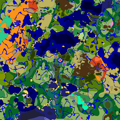 Predicted biome map of Java 1.21.4 seed 4078974249471934241 around estimated spawn