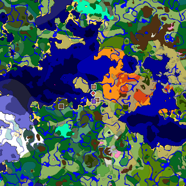 Predicted biome map of Java 1.21.4 seed 7007008887198773852 around estimated spawn