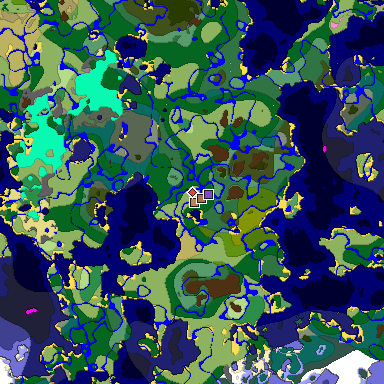 Predicted biome map of Java 1.21.4 seed -1743080090259115427 around estimated spawn