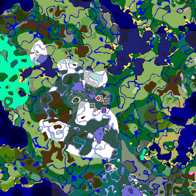 Predicted biome map of Java 1.21.4 seed -3042459702852646293 around estimated spawn