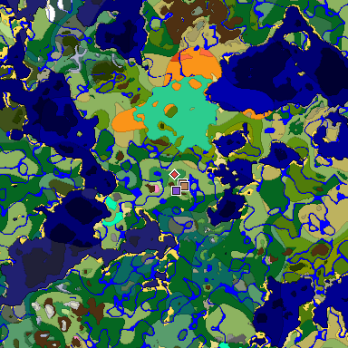 Predicted biome map of Java 1.21.4 seed -1050058107432709841 around estimated spawn