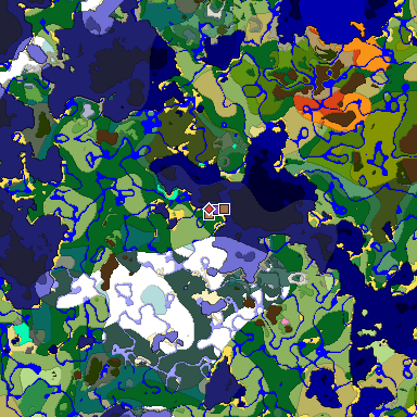 Predicted biome map of Java 1.21.4 seed -1480815211205221028 around estimated spawn
