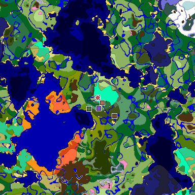 Predicted biome map of Java 1.21.4 seed 2379394982102442929 around estimated spawn