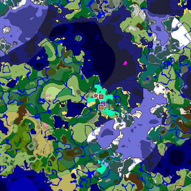 Predicted biome map of Java 1.21.4 seed 7149715160139127590 around estimated spawn