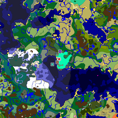Predicted biome map of Java 1.21.4 seed 6326475886769908119 around estimated spawn