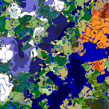 Predicted biome map of Java 1.21.4 seed 7313943615042315892 around estimated spawn