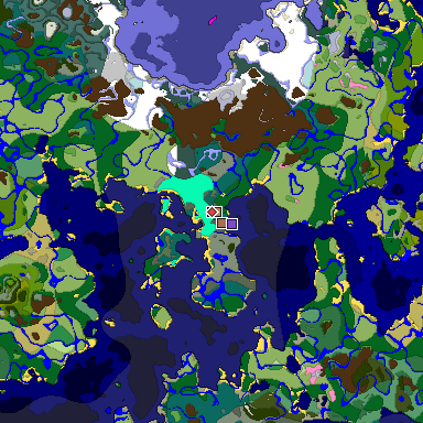 Predicted biome map of Java 1.21.4 seed -7025166673820462084 around estimated spawn