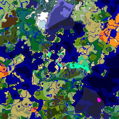 Predicted biome map of Java 1.21.4 seed -4565830787646832096 around estimated spawn